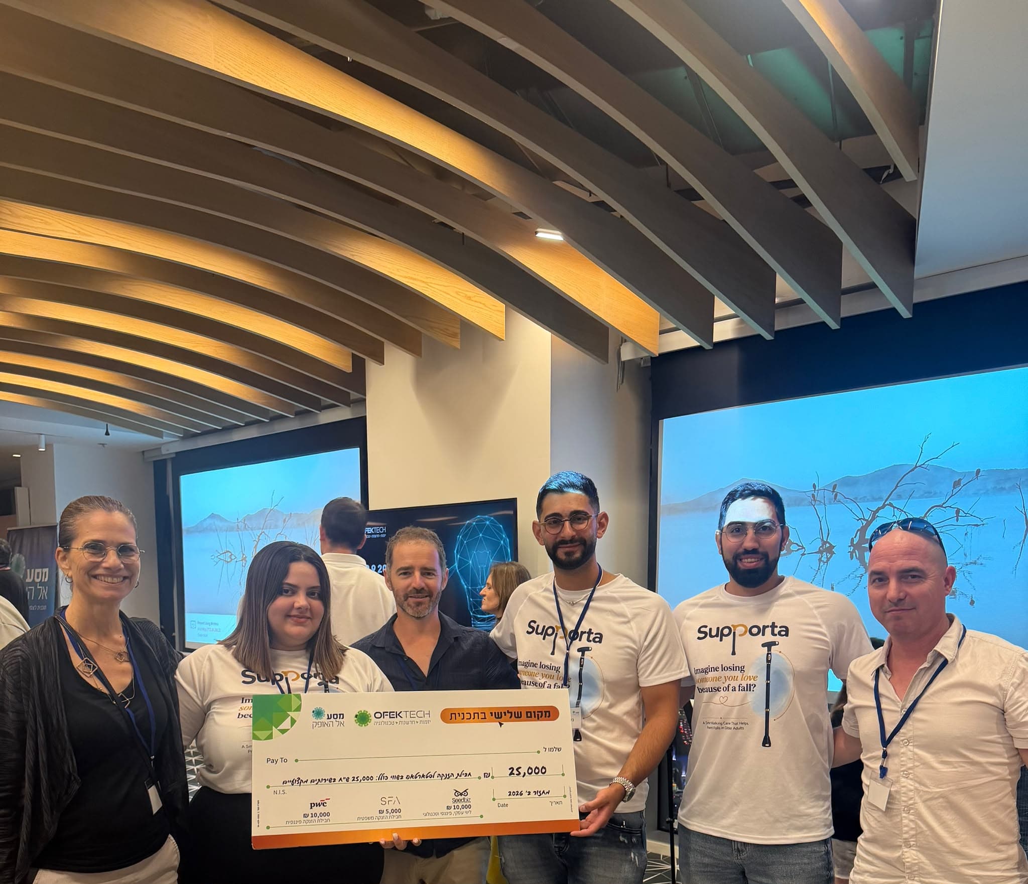 The Supporta team at Ofek Tech Demo Day holding the third-place prize.